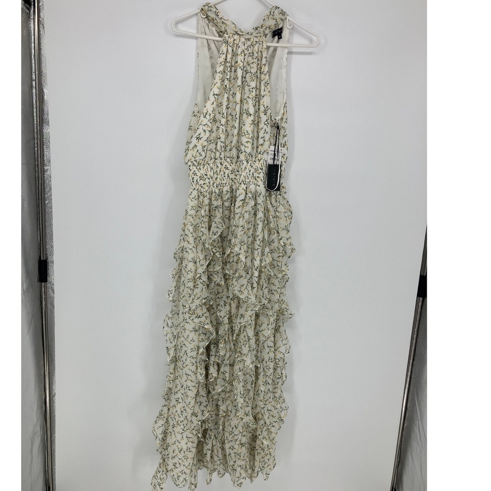 1.STATE Women Floral Ruffle Tiered Maxi Dress White Yellow Size M 8126C929